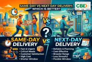 same day vs next day delivery comparison showing speed cost delivery time and benefits infographic