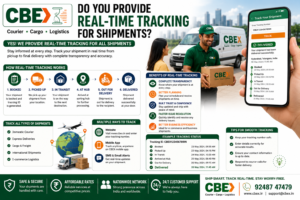 real time shipment tracking infographic by CBEX showing live parcel tracking delivery updates courier tracking system and logistics transparency
