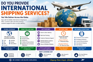 international shipping services infographic showing global delivery courier options tracking and worldwide logistics coverage