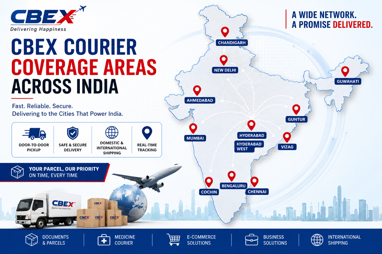CBEX Courier Coverage Areas Across India | Domestic & International Courier Services