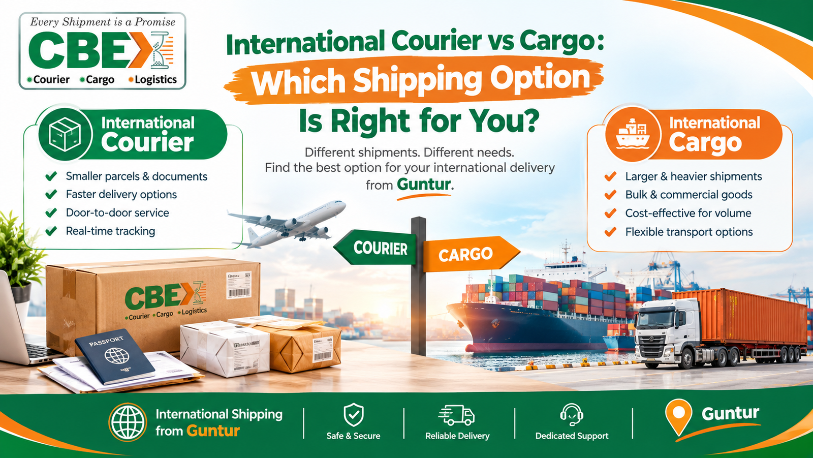Compare international courier vs cargo services from Guntur. Learn about cost, speed, weight, customs, tracking and how to choose the right shipping option.