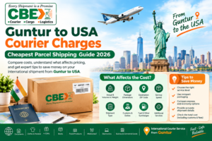 Discover Guntur to USA courier charges, cost factors, volumetric weight, customs, delivery.
